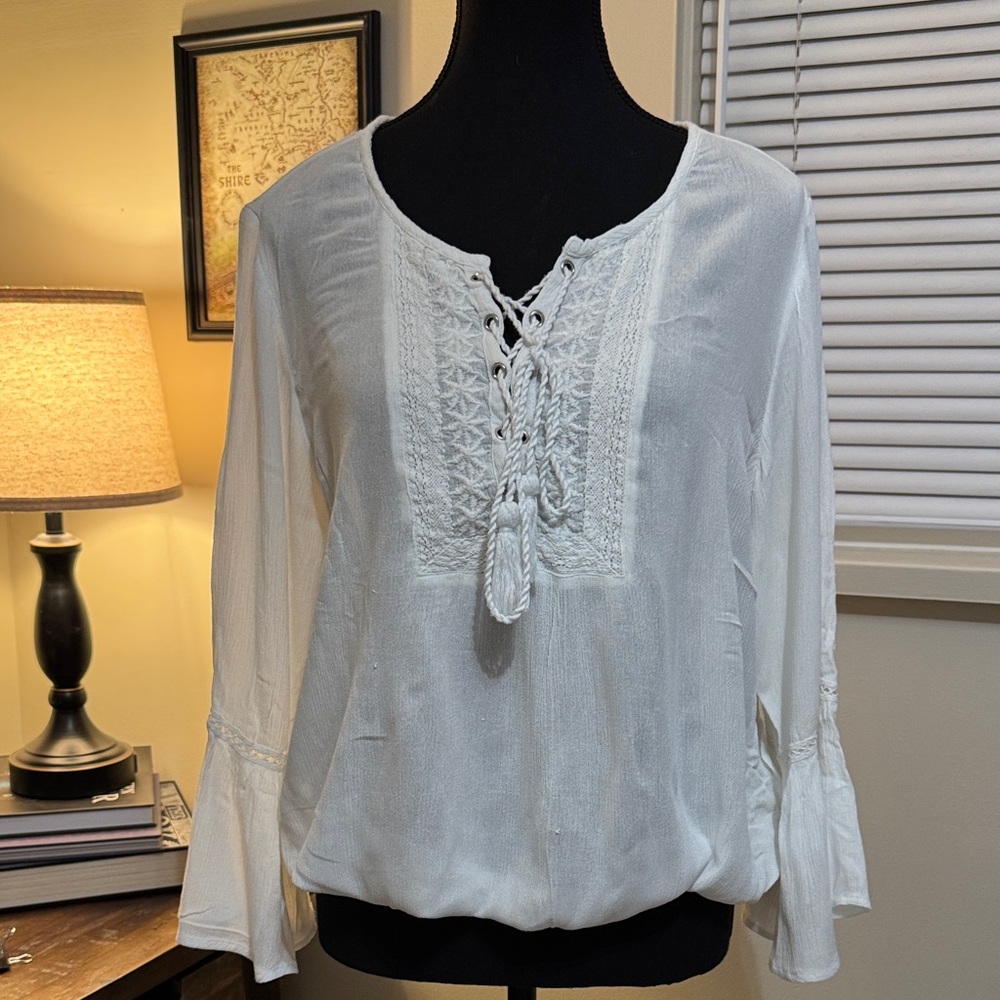 Kismet White Lace-Up Blouse